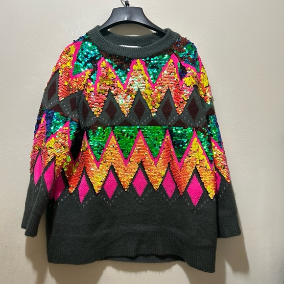 ZARA MULTICOLOR OVERSIZED SEQUIN SWEATER RARE MEDIUM M - Picture 6 of 16